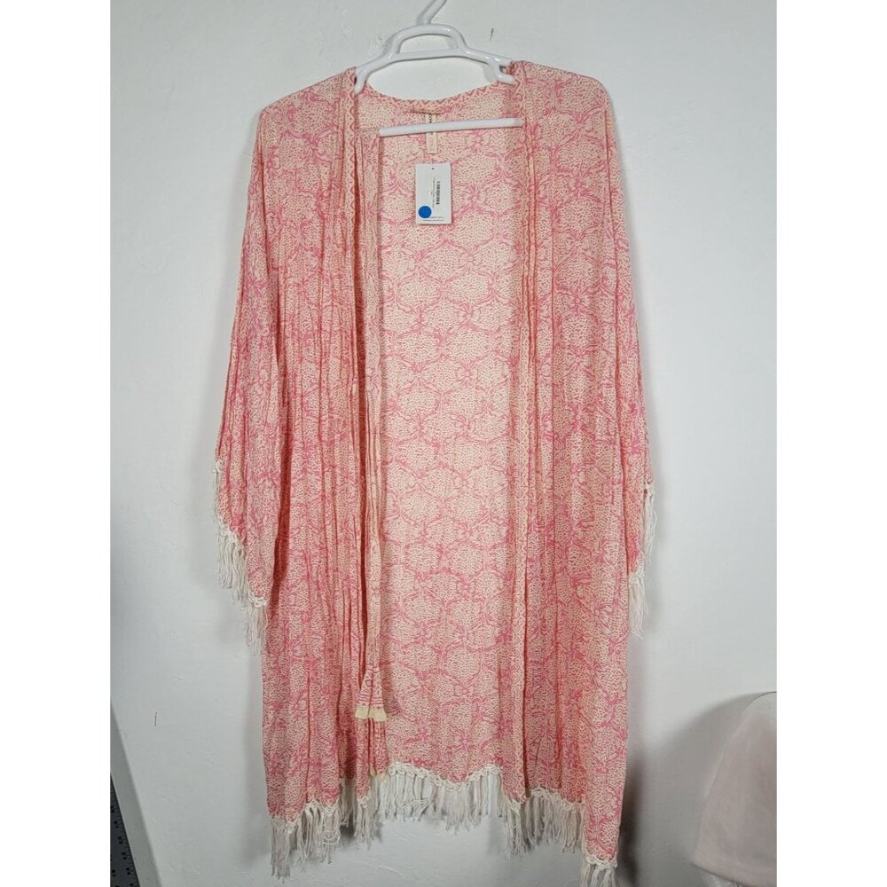 Moonlight Lily Womens Fringe Kimono Robe One Size Pink Floral Boho Hand Made New